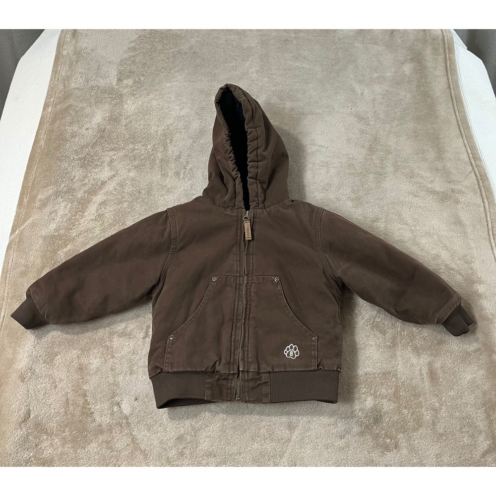 Berne Duck Hooded Work Jacket Toddler 3T Brown Insulated Coat GOOD